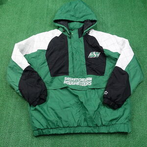 SASKATCHEWAN ROUGHRIDERS GREEN HOODED STARTER JACKET MENS 2XL 90s CLEAN! RARE